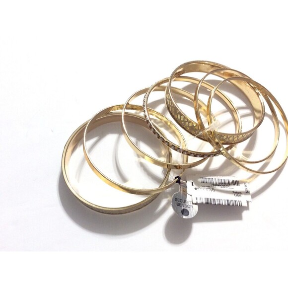 Women's Gold Metallic Bangle Bracelet Set of 7 - Picture 3 of 5
